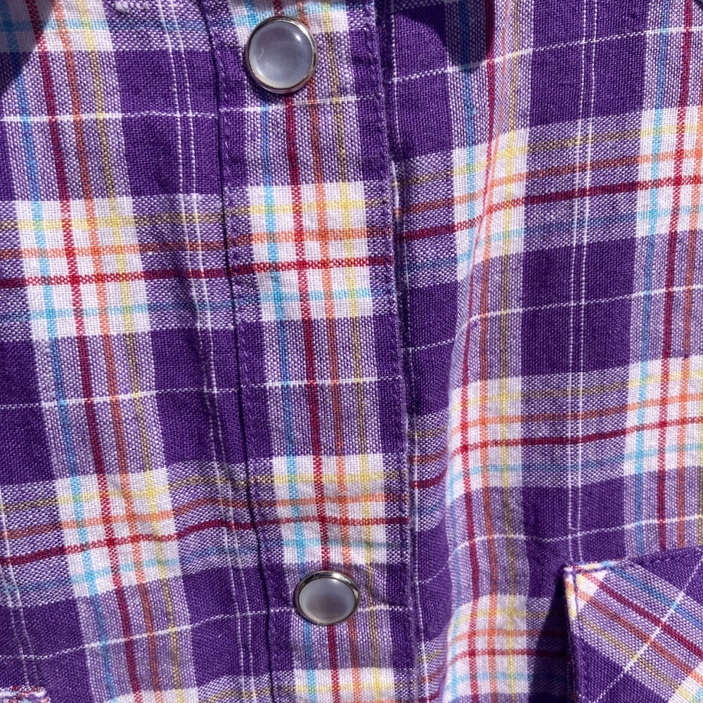 Wrangler Blues Western Shirt purple plaid Pearl snaps long sleeve size large - Picture 6 of 11